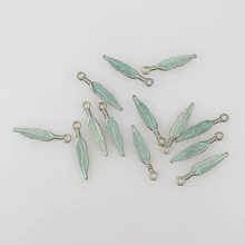 50pcs/lot 26*5MM New Retro Zinc Alloy Golden Green Feather Charms For DIY Necklace Jewelry Accessories Free Shipping
