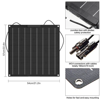 

50w ETFE Flexible solar panel Monocrystalline solar cell module connector for 12v battery light RV yacht car power charge