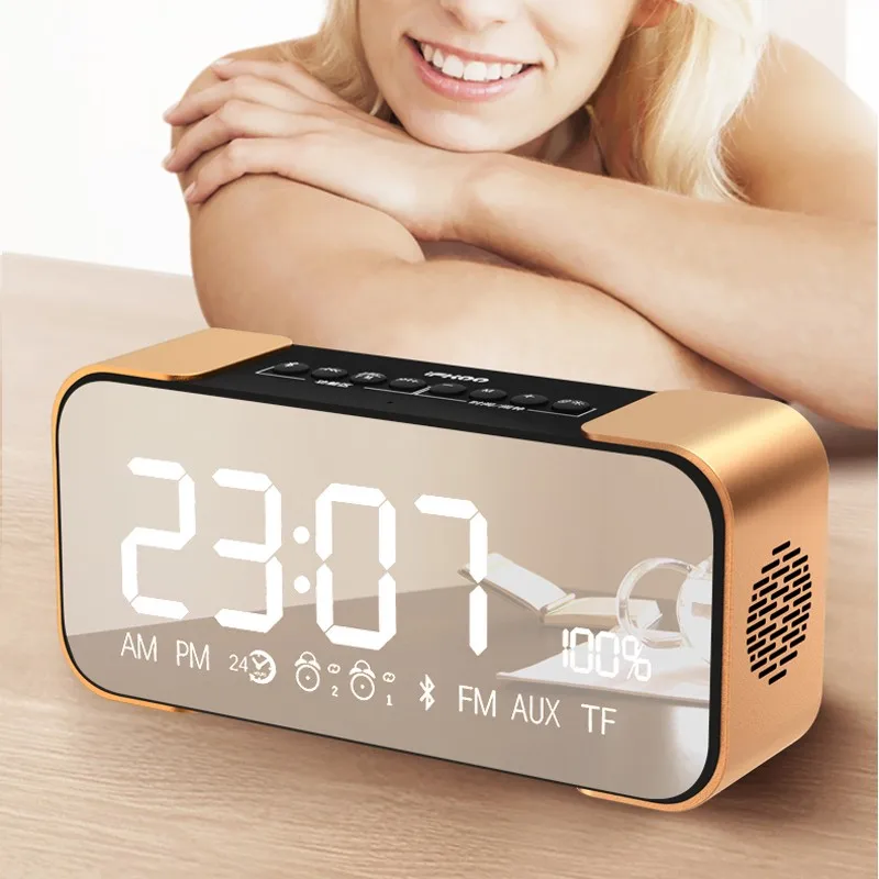 Bluetooth динамик стерео Бас boombox LED Handsfree Mic FM цифровой будильник светодиодный