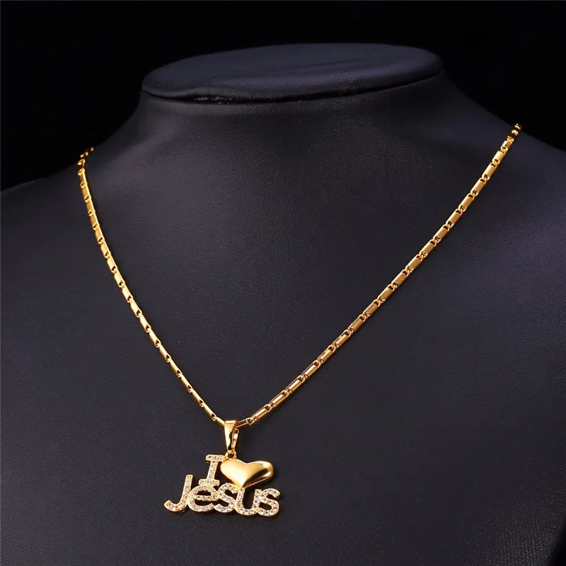 Ожерелье в форме сердца для женщин и мужчин, ювелирные изделия из циркония золотого цвета "I Love Jesus", ожерелье s& Кулоны, Кристиан P120