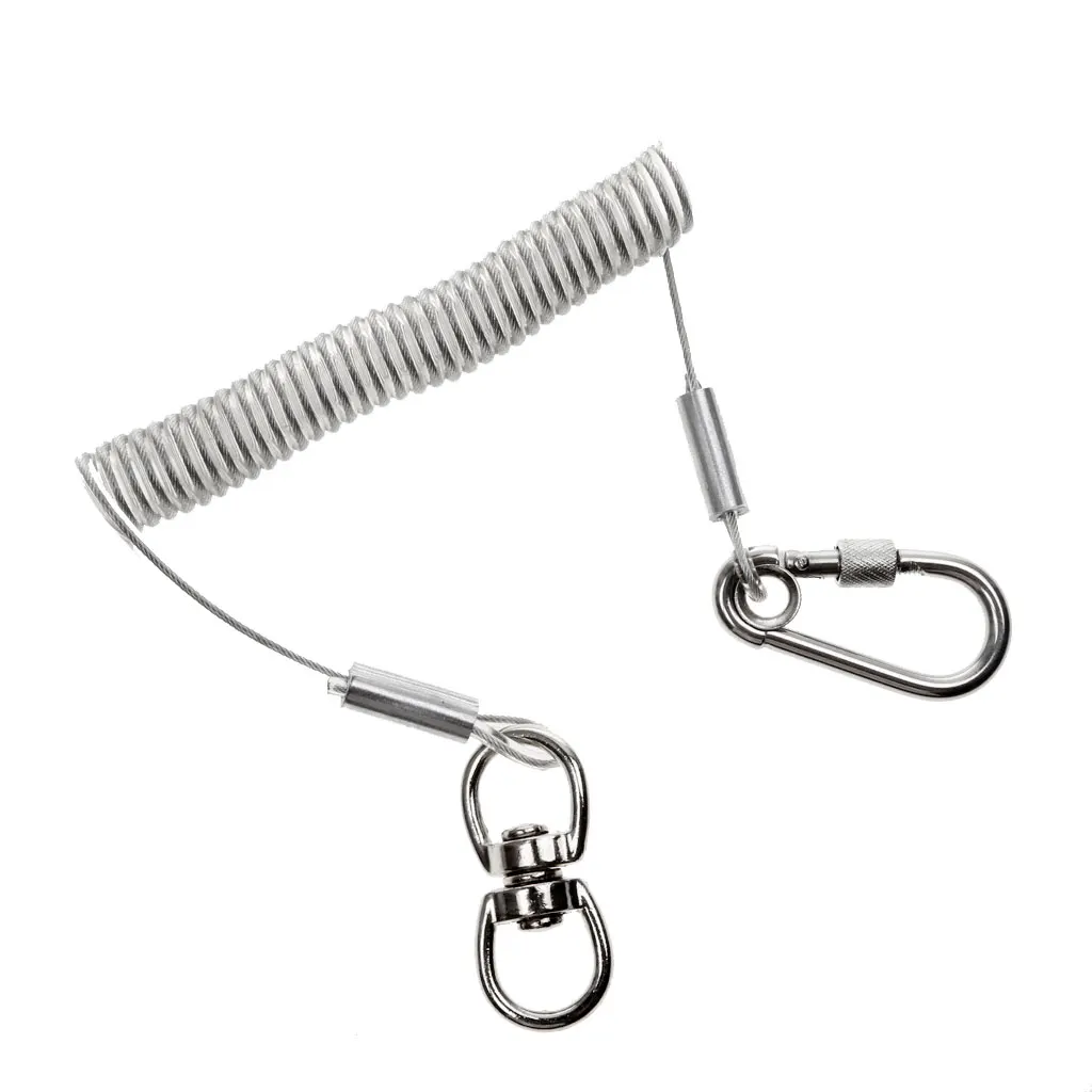 

Heavy Duty 1.5m Retractable Coiled Stretchy Fishing Lanyard with Swivel Hook Carabiner Tether