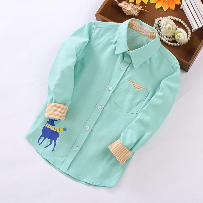 BEKE MATA/Детские рубашки для мальчиков г., осенние Рубашки для маленьких мальчиков, хлопковая школьная блуза с длинными рукавами и принтом лося для мальчиков детская одежда