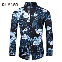 QUANBO, Новое поступление, осенние мужские рубашки, модные, китайский стиль, цветочный рисунок, длинный рукав, рубашка, плюс размер, мужские рубашки, M-7XL
