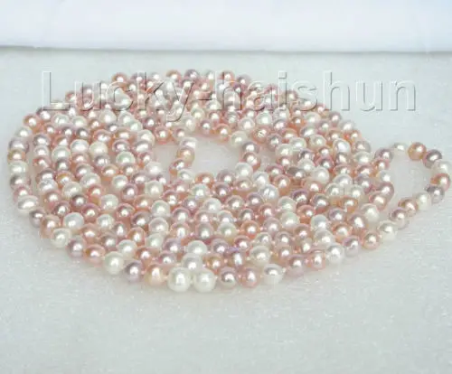 

80" 8mm natural white pink purple Multicolor pearls necklace j8725