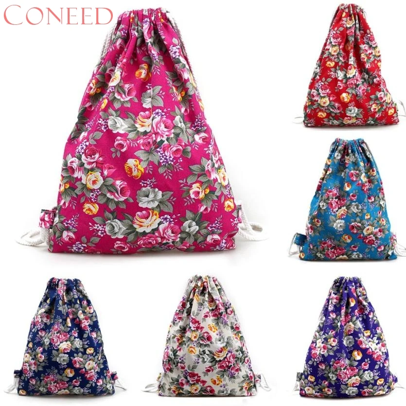 

CONEED School Bags Charming Nice Best Gift New Womens Florl Cnvs Fashion Drawstring drop ship Oct16