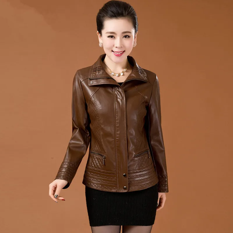 Women Brand Leather Jacket Ladies Washed PU Leather Jacket