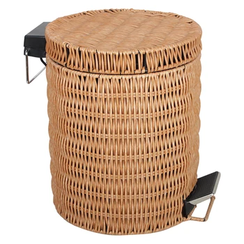

Fashion creative plastic woven waste bins Pedal type paper basket Home kitchen bathroom bucket with lid