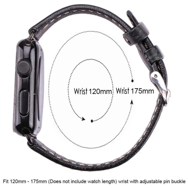 Ремешок для часов из воловьей кожи Apple Watch мягкий тонкий 38 мм 42 черный темно