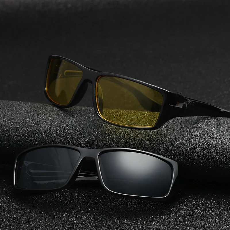 Мужские солнцезащитные очки для спорта на открытом воздухе, водительские очки ночного видения, желтый квадратный Улучшенный светильник, ветрозащитные солнцезащитные очки