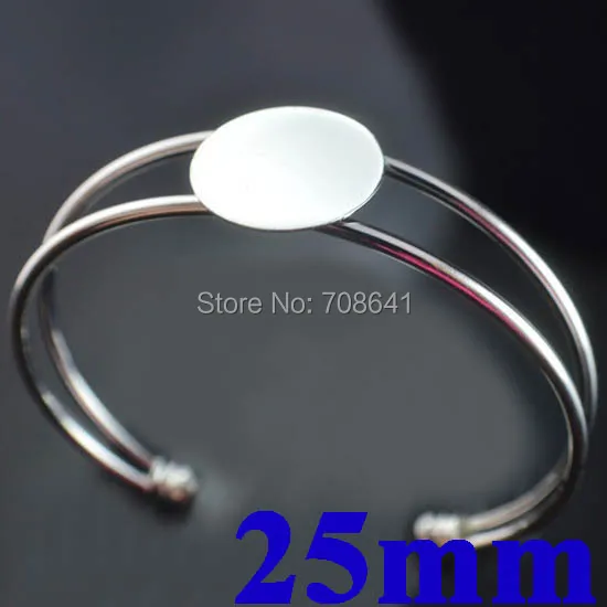

25mm Rhodium tone Plated Flat Circe Bezel Cabochon Blank Bangle Bases Bracelet Cuff Bangle Settings Findings Wholesale