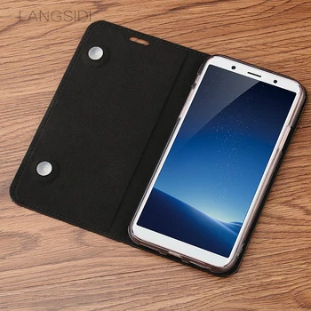 

wangcangli Case For Huawei Honor 7X Handmade Genuine Leather Wallet Flip Cover Card Slot Business Holster litchi texture