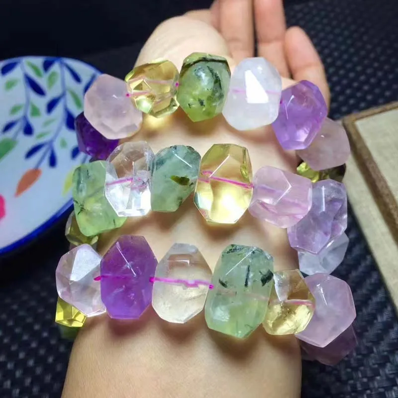 

amethyst/pink/prehnite/citrine quartz faceted 13*18mm baroque bracelet 7.5inch wholesale beads nature FPPJ gemstone