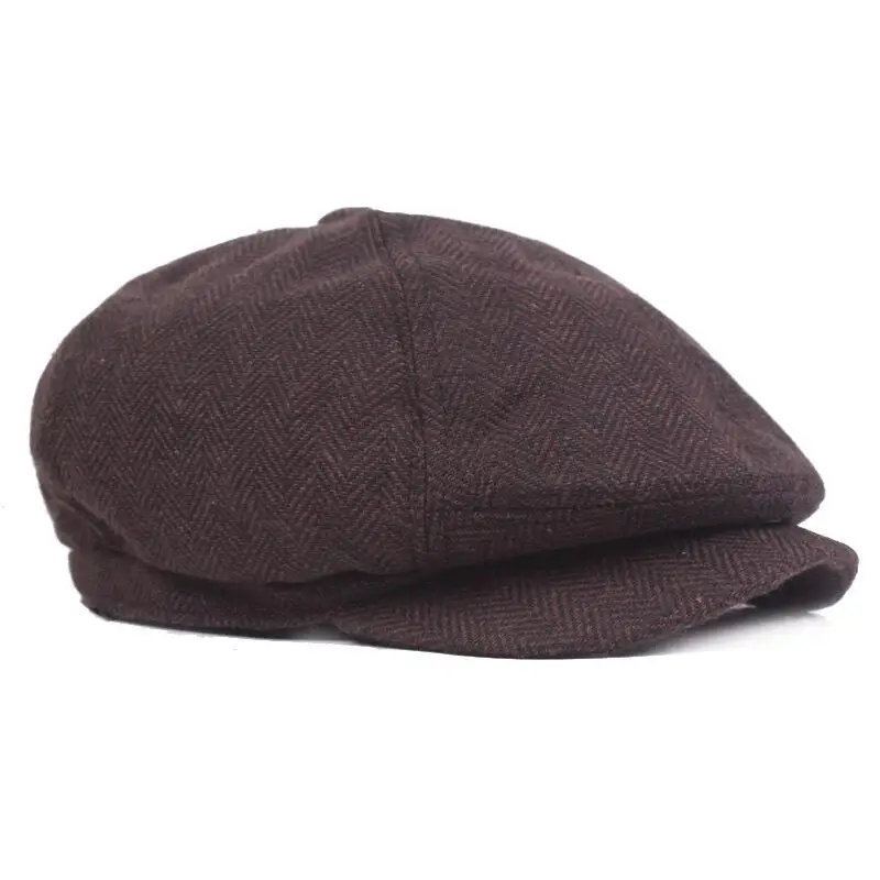 2018 New Tweed Gatsby Newsboy Cap Men Autumn Winter Hat Golf Driving Flat Cabbie Flat Berets Hat Peaky Blinders Hat Bone Unisex mens berets for sale