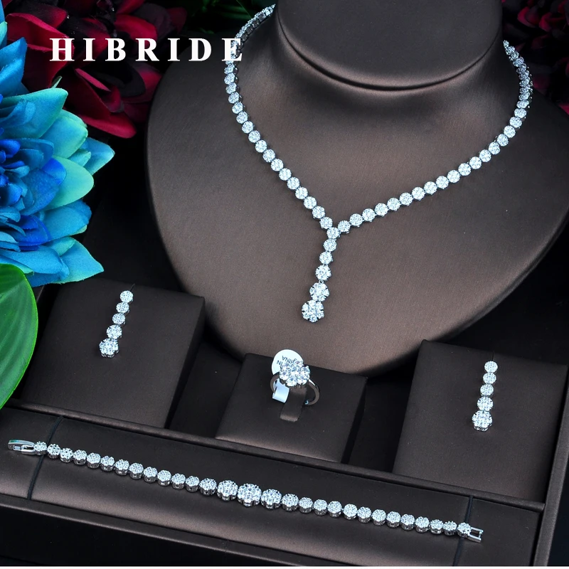 

HIBRIDE New Flower AAA Cubic Zircon Jewelry Sets Women Wedding Necklace Earring Ring Bracelet Jewelry Accessories N-748