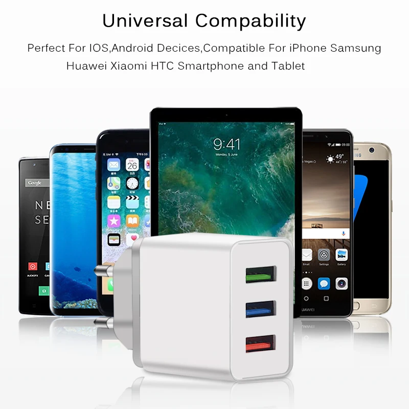 CinkeyPro 3 порта USB зарядное устройство для iPhone X 8 iPad Samsung 5V/3A Быстрая зарядка