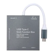 USB 3.0 Multi Function Aluminum Alloy SSD Hard Disk Case Micro SD Card Reader USB Hub NGFF SSD Enclosure Case For Laptop