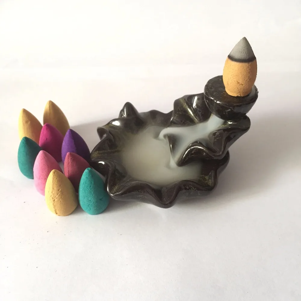 

Mixed 70Pcs/Lot Natural Incense Or Burner Lavender Osmanthus Sakura Smoke Cone Reflux Tower Incense Backflow Incense Bullet