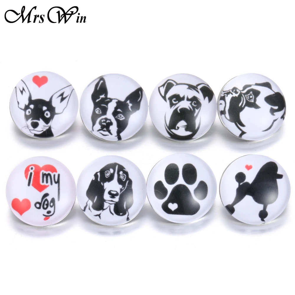 

10pcs/lot Mrs Win Snap Button Jewelry I Love My Dog Glass Snap Buttons fit 18mm Snap Bracelet Bangles