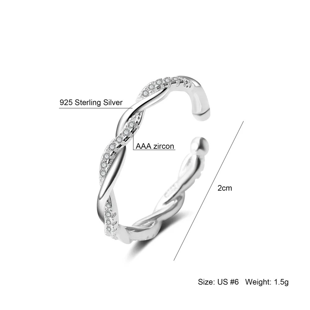 Fashion 925 Sterling Silver Twisted Rings with Clear CZ Authentic Twist Of Fate Stackable Jewelry for Women Girls Gift (2)