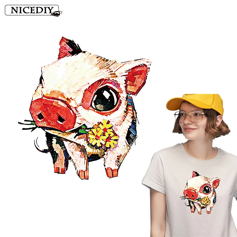 

Nicediy Lovely Pig baby Patches Heat Transfer Vinyl Sticker Iron On Transfers For Clothes Deal With It Clothing Stripe Applique