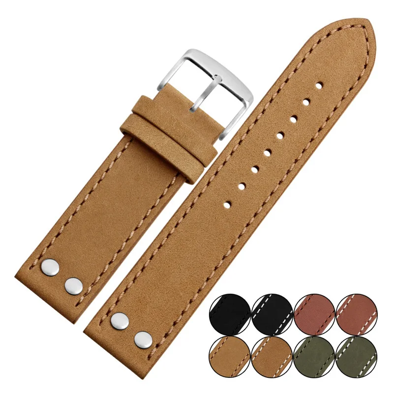 Goede Speciale Ontwerp Vintage Hoge Kwaliteit Lederen Horlogeband met Klinknagel Matte Lederen Horloge Bandjes 20mm 22mm