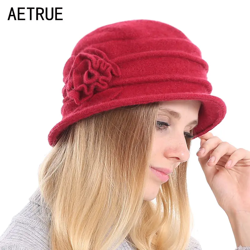 Женские фетровые шапки AETRUE, шерсть, чистый купол, женские зимние шапки для женщин, цветочные однотонные теплые женские весенние мягкие фетровые шапки для девушек