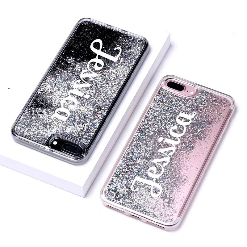 Сыпучий песок с блестками блестящее розовое золото имя мягкий чехол для телефона для iPhone 11 Pro Max 6S XS Max 7 7Plus 8 8Plus X персонализированный на заказ - Цвет: Font 2-Silver