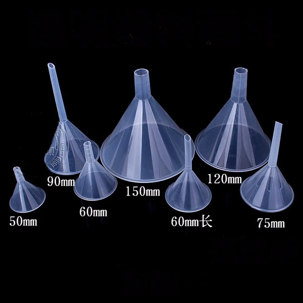 

50mm 60mm 75mm 90mm 120mm 150mm Short Stem Long Stem Plastic Funnel For Kitchen Lab Long Stem