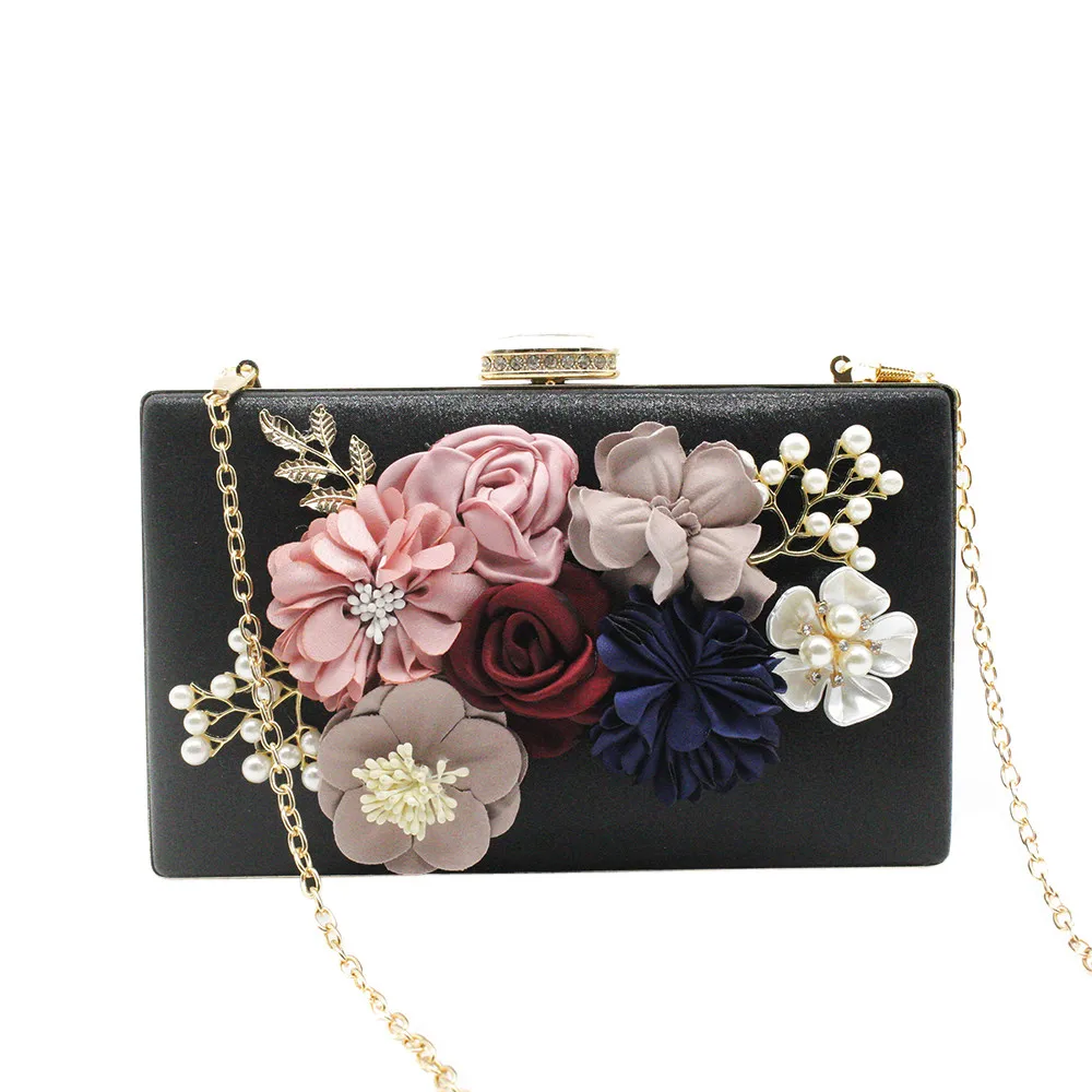 Women Evening Bag Ladies Flower Wedding Clutches Female Pink Black Clutch Purse Women Evening Bag Ladies Flower Wedding Clutches Female Pink Black Clutch Purse