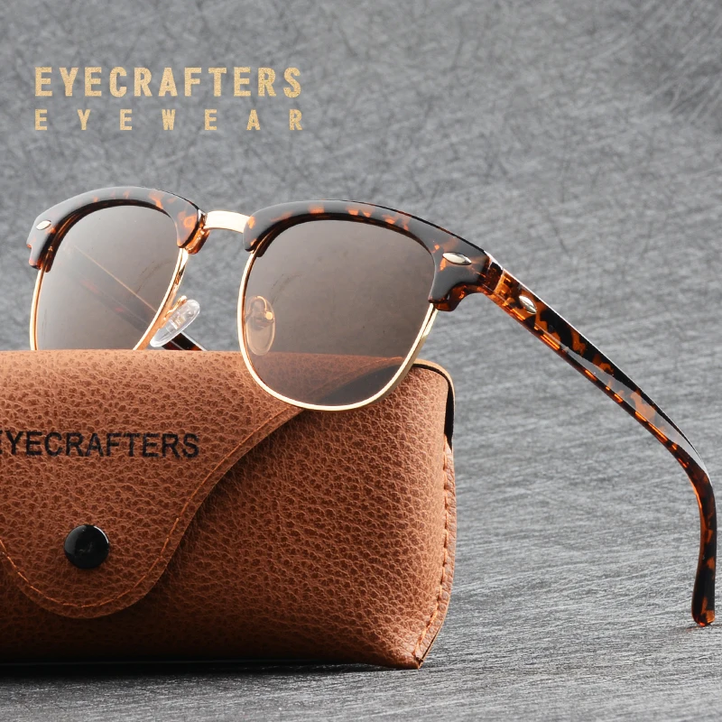 

Classic Half Metal Frame Polarized Sunglasses Men Women Semi-Rimless Tortoise Brown Sun Glasses Fashion Gafas Oculos De Sol