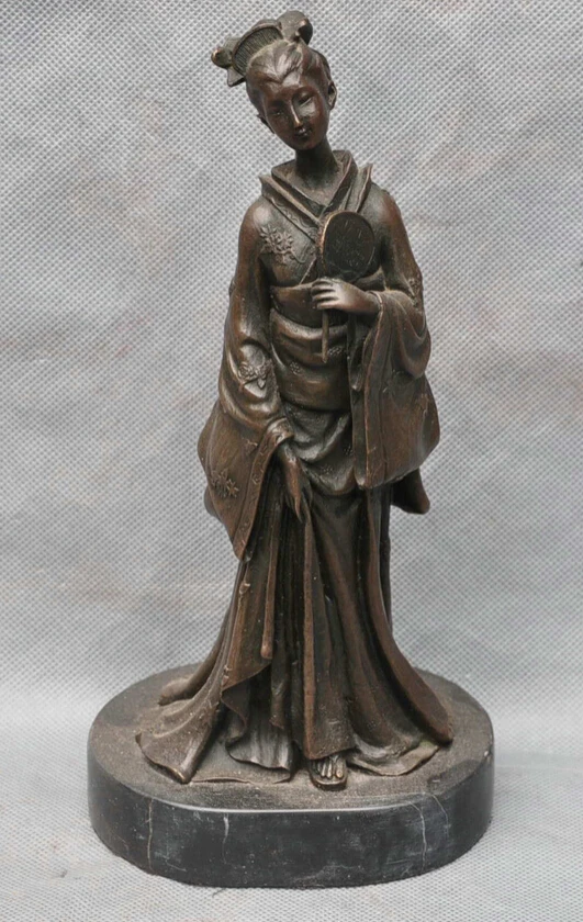 

bi002021 10 Bronze Beauty Woman Hand Hold Fan Art Sculpture Statue