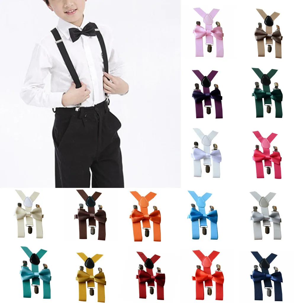 

MUQGEW 2018 Kids Baby Boy Girl Adjustable Braces Elastic Suspenders and Bow Tie Set Children Fashion Classic Kid Bowtie Boys #WS
