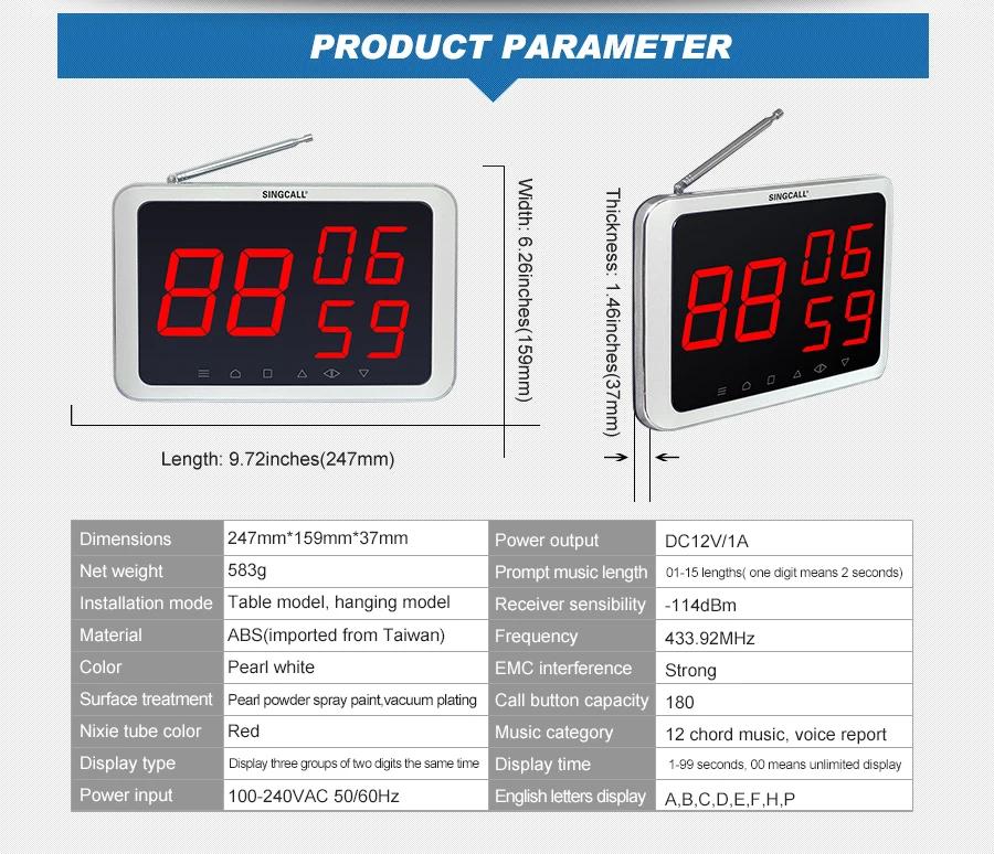 SINGCALL. Беспроводной сервис вызова, гостиничная система, может быть зафиксирована на стене, упаковка из 5 шт. пейджеров и 1 шт. Дисплей приемник