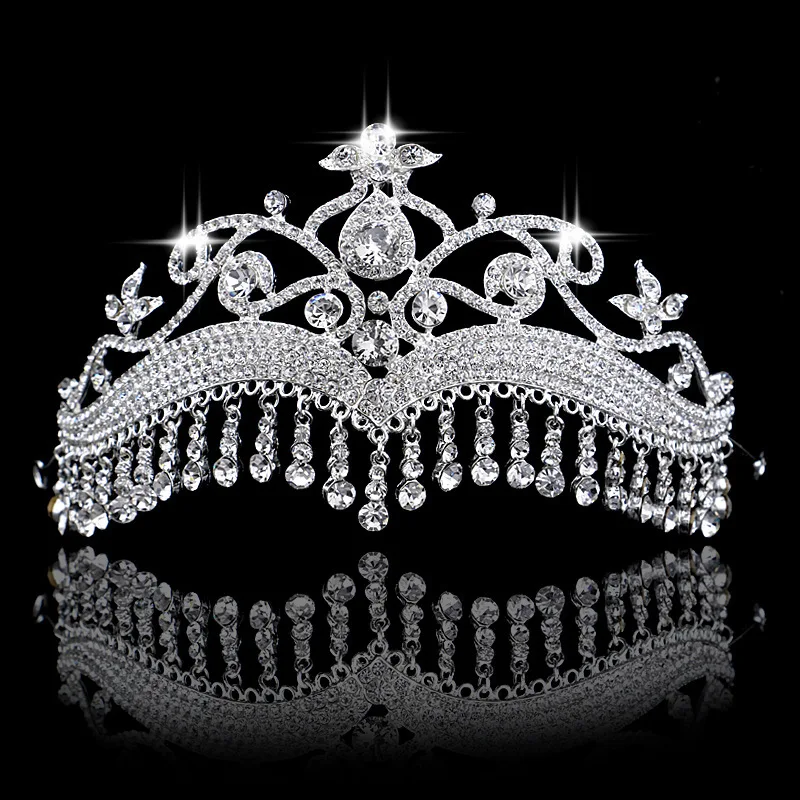 

Luxury Rhinestone Tassel Fringe Bridal Tiaras Silver Flower Crystal Diadem Veil Crown Wedding Hair Accessories Headpieces