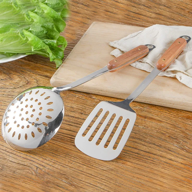 Cooking Tool stainless steel Long wooden handle Kitchen Utensils Set Spatula spoon Colander Gadgets Dining Accessories supplies Cooking Tool stainless steel Long wooden handle Kitchen Utensils Set Spatula spoon Colander Gadgets Dining Accessories supplies