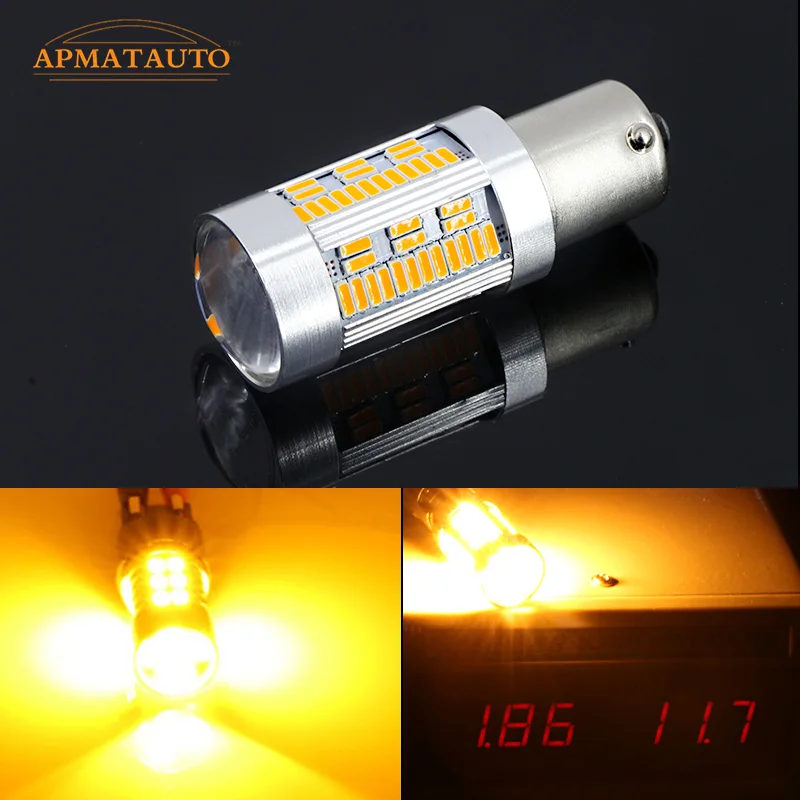 

2pcs No Resistor Amber Yellow 105 Chip LED BAU15S 7507 PY21W 1156PY LED Bulbs For Front Rear Turn Signal Lights (No Hyper Flash)