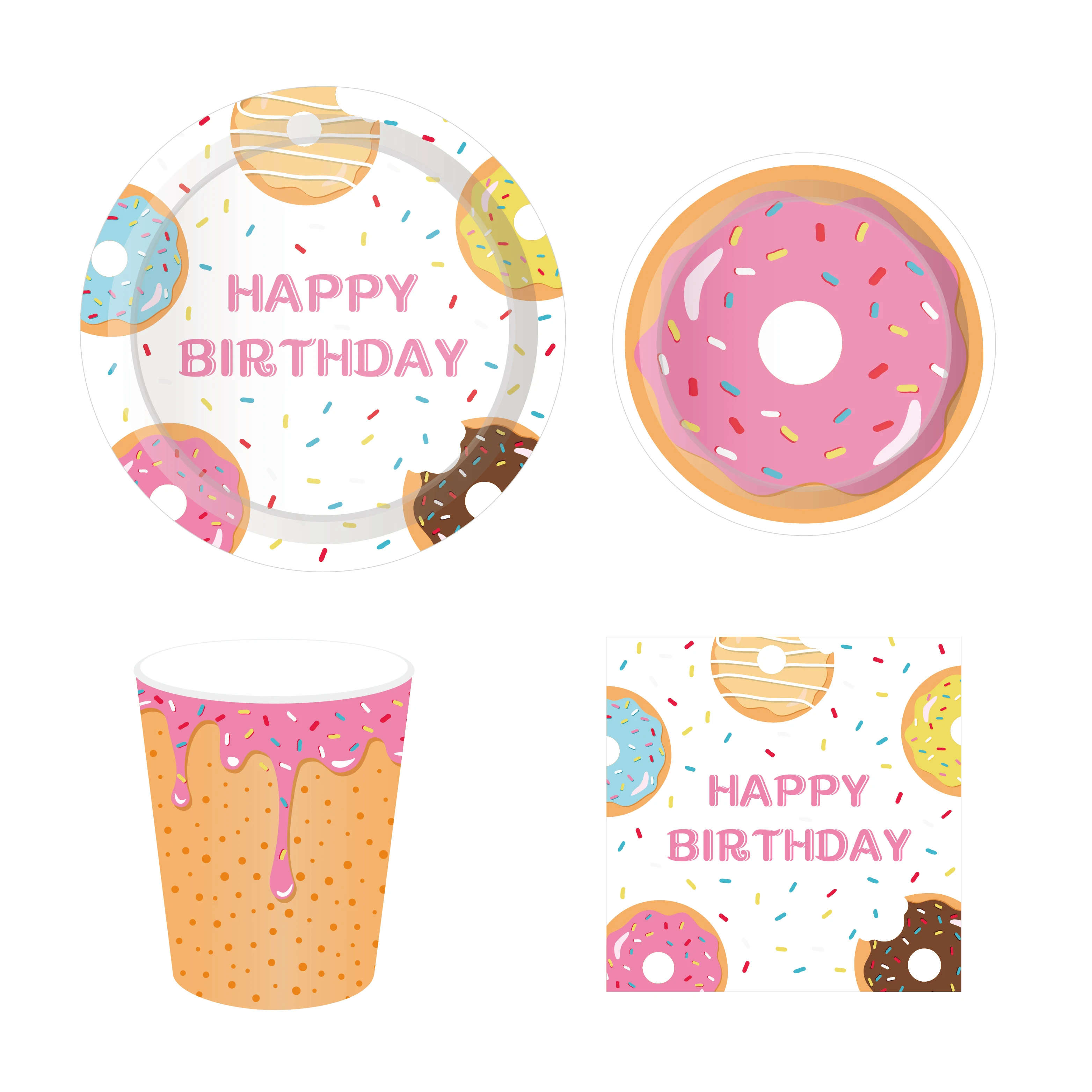 Girls Happy Birthday Party Favors Baby Shower Sweet Donuts Theme Decorations Plates Napkins Cups Disposable Tableware Sets | Дом и сад