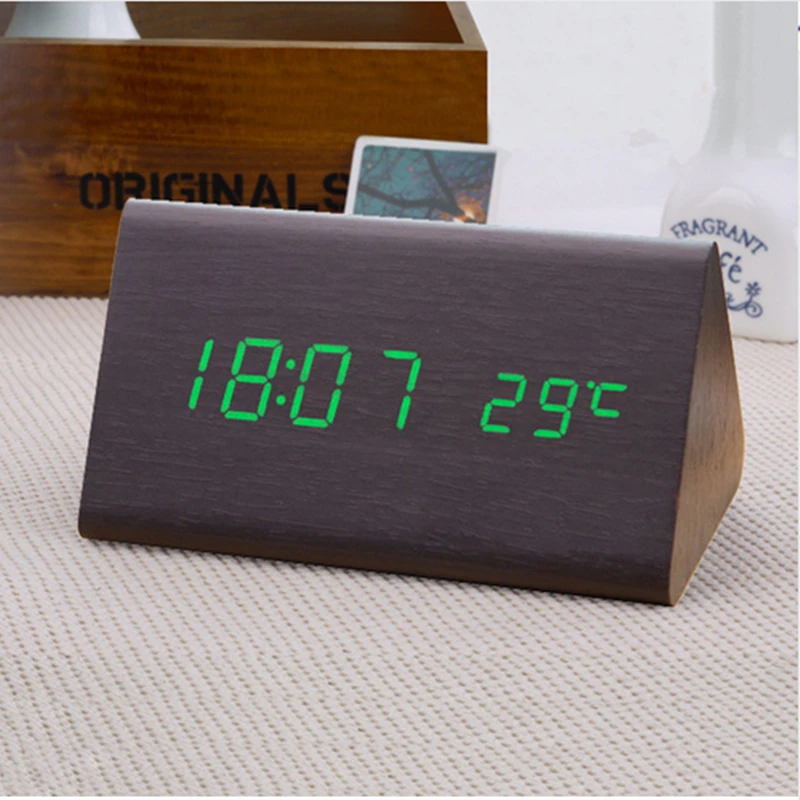 Будильник Декоративные настольные часы управление зондирование будильник температура двойной дисплей электронный светодиодный винтажные деревянные цифровые часы