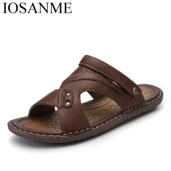 

fish breathable summer men leather slides sandals shoes luxury brand classical male italian formalbeach designer sandals for men