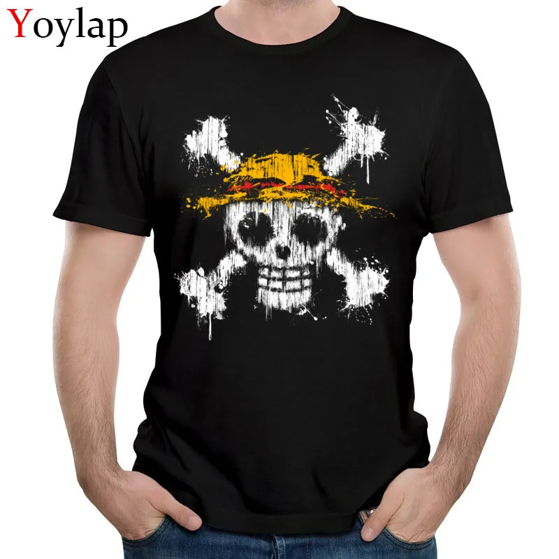  100% Cotton T Shirts for Male Short Sleeve Print Tops T Shirt New Arrival Fall Custom One piece skull O Neck Tee Shirt black