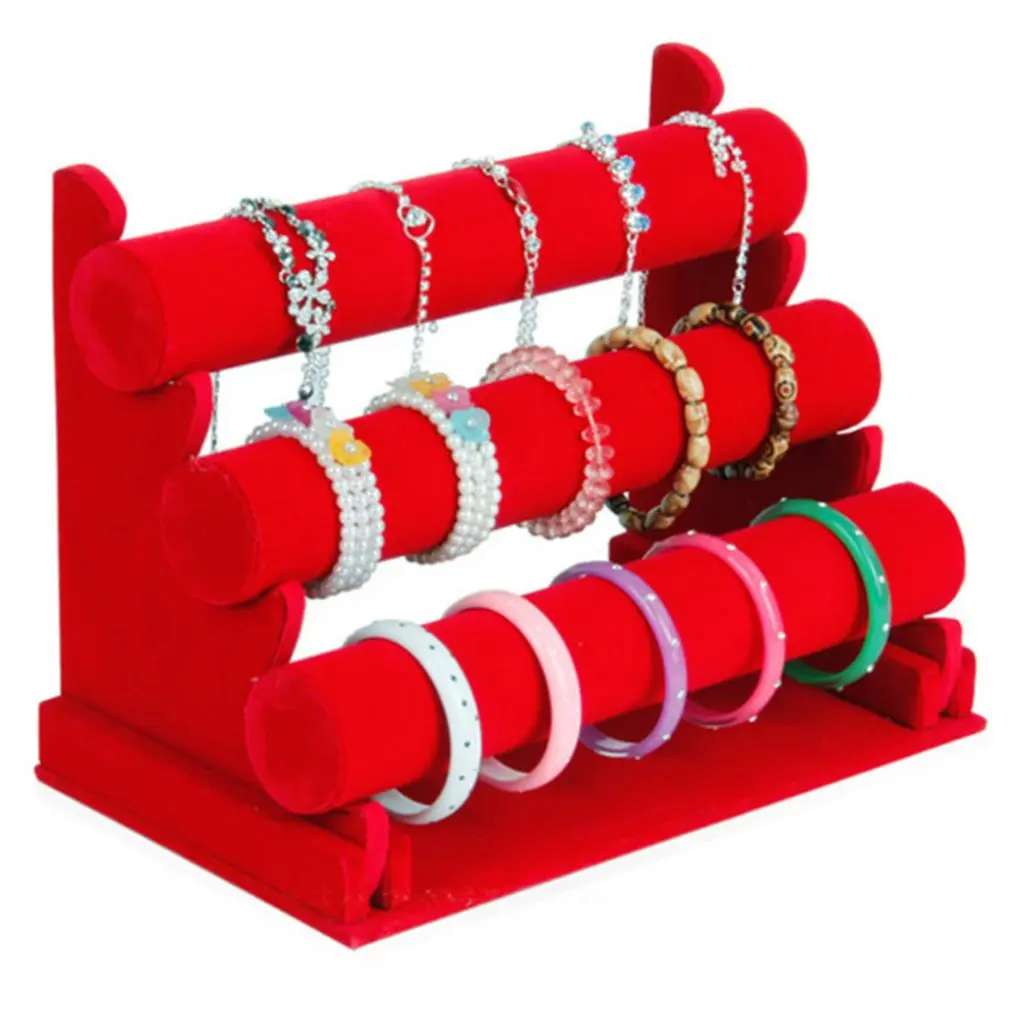 3 Tier Bracelet Jewelry Display Rack Black Velvet Bangle Watch Brecelet