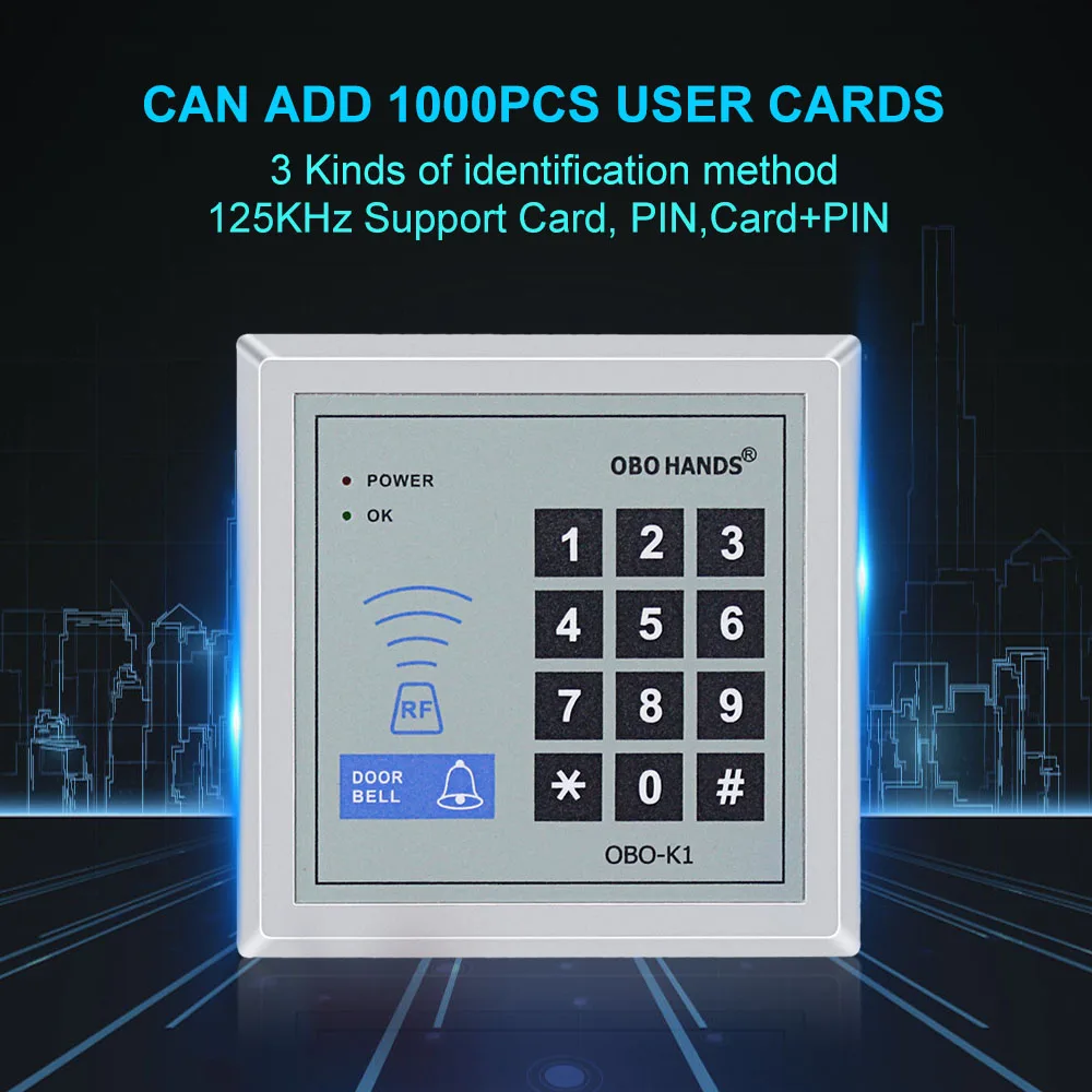 Standalone RFID Access Control Keypad Controller 125KHz Card Reader Keyboard with EM4100/TK4100 Keyfobs for Door Lock System