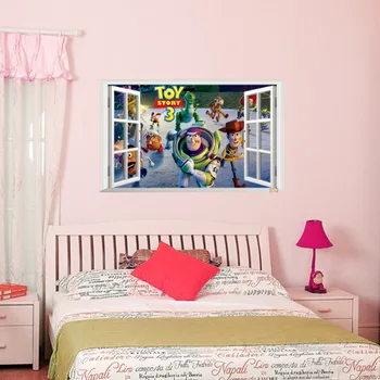 

3D cartoon Europe and the United States Toy Story wall stickers fake windows landscape murals bedroom home decoration HCX086