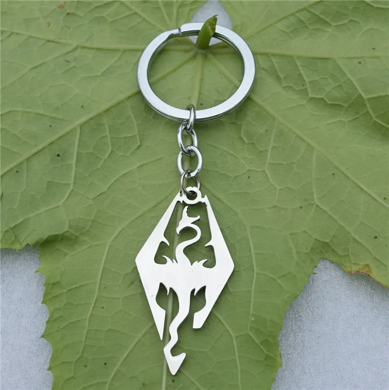 

Stainless Steel Keychain Dinosaur Skyrim the Elder Scrolls Dragon Keyrings Marvel Jewelry