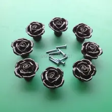 Дополнительный черный Винтаж Роза цветочная керамическая дверная ручка шкафчика ящик Кухня нажимная ручка для шкафа для "сделай сам"