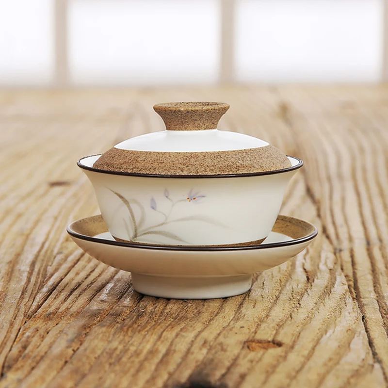 A Японская грубая керамика ручная роспись Лотос Gaiwan чайный горшок чайный набор кунг-фу пуэр чаша для кофе мастер чашка креативный керамический орнамент - Цвет: A