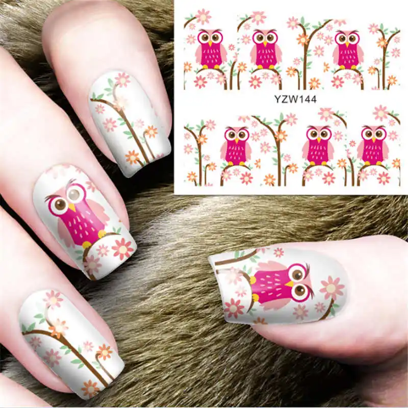 Дизайн с милой совой Маникюр Decoracion клей для ногтей Наклейка надпись на ногтях цветы водные наклейки Временные татуировки - Цвет: 144