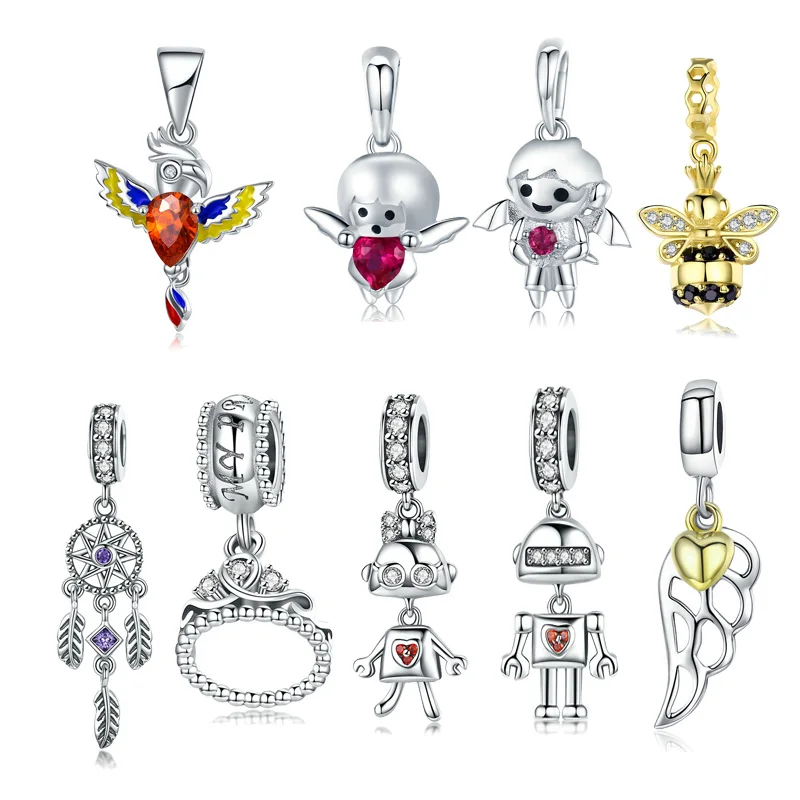 

DCM 100% 925 Sterling Silver Boy & Girls & Robert Bee Birds & Key of Heart Charm fit Original Pandora Bracelet Beads Jewelry