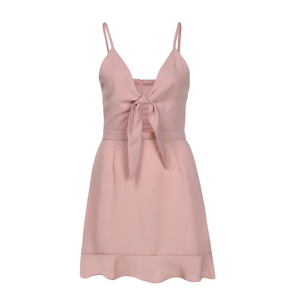 Fashion HOT summer dress 2018 beach dress Women Holiday Frill Hem elegant dress Ladies Bowknot Party Mini Dress vestido Y24#N (4)