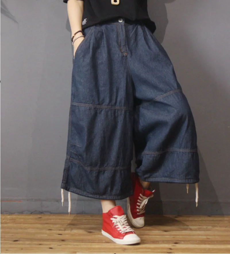 

Spring Jeans Women Retro Loose Denim Pants New Female Zipper Button pocket Blended Casual Denim Trousers 2019 knickerbockers